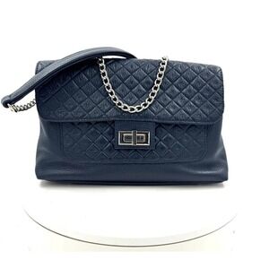 Nuova Eleganza Lili Navy Blue Quilted Leather Chain Shoulder Bag NWOT